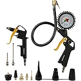 FORNAX Tire Inflator Deflator Air Pressure Gauge with Rubber Hose, Heavy Duty Air Compressor Accessory Kit and Air Blow Gun with Steel Air Flow Extension