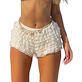 Aopwsrlyi Women Ruffle Bloomer Shorts Bubble Frilly Layered Lolita Shorts Y2K Fairy Cute Pettipants Sexy Mini Boy Shorts