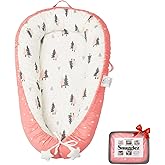 Baby Lounger 0-24 Months, Breathable Baby Nest Lounger with Washable Cover, Adjustable Infant Lounger for Home and Travel, Reversible Newborn Lounger for Tummy time, Newborn Babies Essentials (Pink)