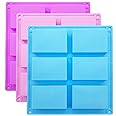 Silicone Soap Molds,6 Cavities Rectangle Silicone Molds for Homemade Craft Soap Mold, Cake Mold, Chocolate Mold ＆ Ice Cube Tray -Molds Set of 3(Blue & Purple& Pink).