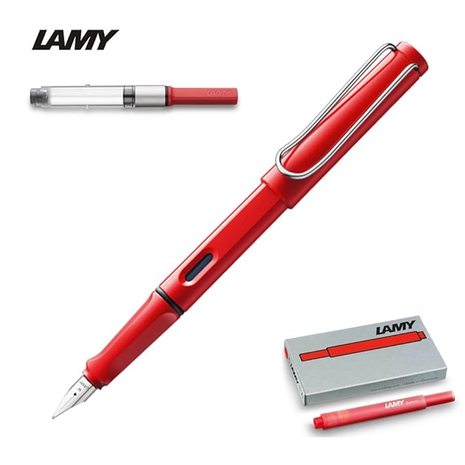 Lamy Safari Fountain Pen, Converter & Cartridges, Red