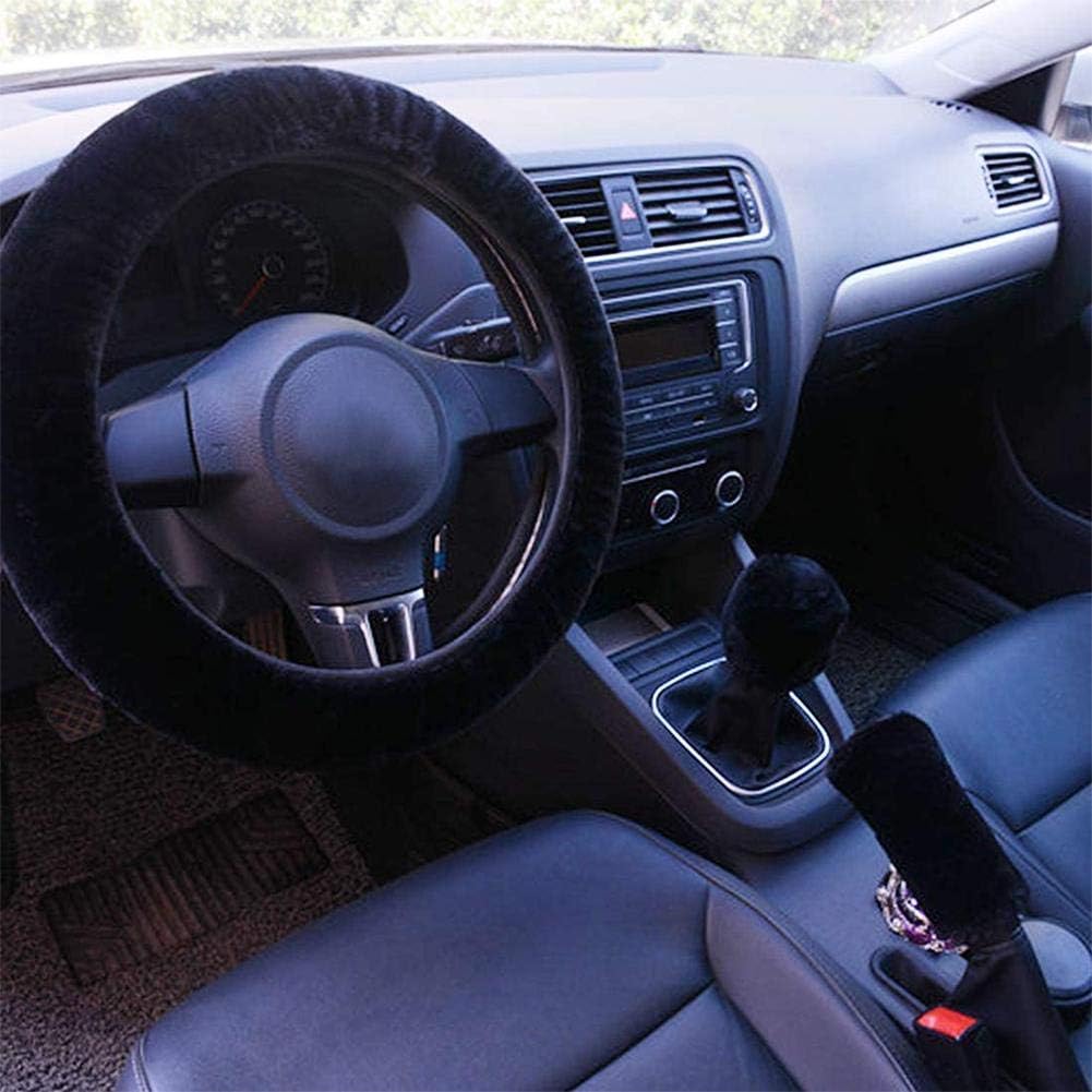 Fluffy Steering Wheel Cover Set,3 Pcs 1 Set Winter Warm fuzzy Steering Wheel Cover Handbrake Cover Gear Shift Cover Universal Plush Non-Slip Interior Accessories for Car,Truck,SUV