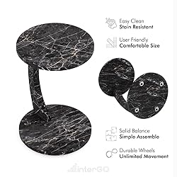 C-Shaped Round End Table with Rolling Wheels