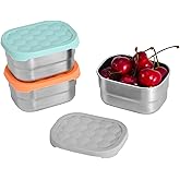 UPTRUST Stainless Steel Snack Containers for Kids, Easy Open Leak Proof, Small Food Containers with Silicone Lids, Perfect Metal Toddler Lunch Box for Daycare and School (3pcs 8oz)