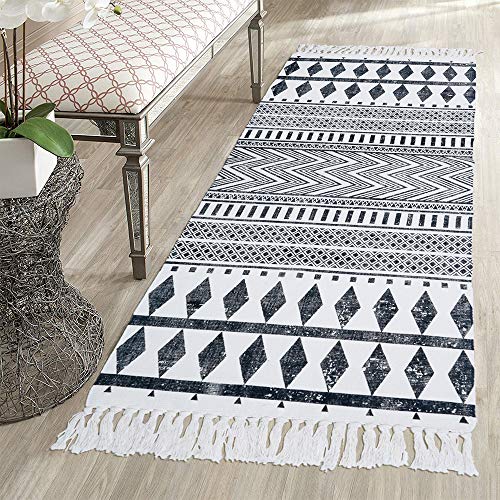 HEBE Cotton Runner Rugs 2.3'x6' Machine Washable Woven Tassel Cotton