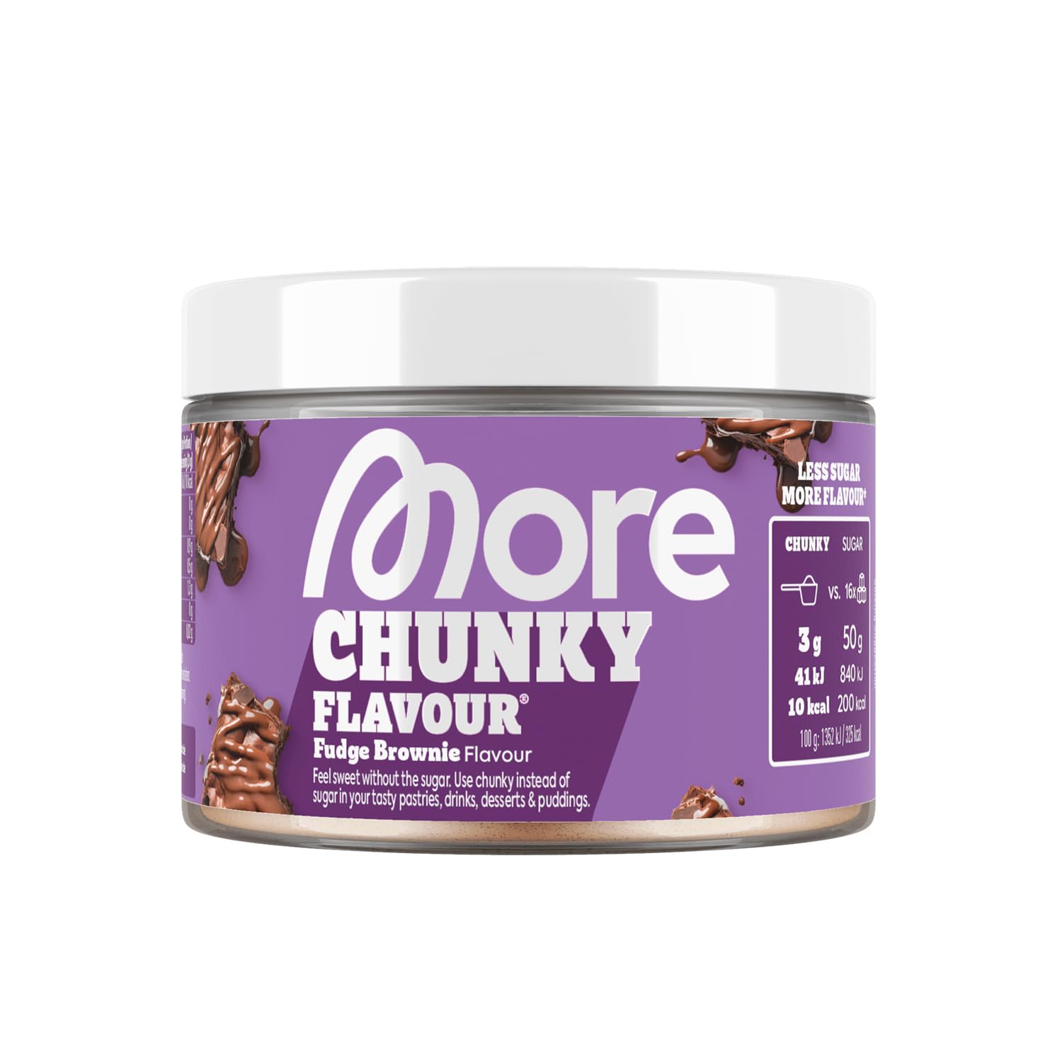 MORE Chunky Flavour, Fudge Brownie, 150 g, Geschmackspulver zum Süßen, ohne viel Zucker und Kalorien, mit Inulin und Laktase - made in Germany