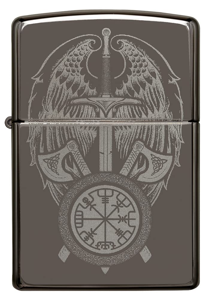 Zippo Windproof Lighter - Wings & Sword Model - Black Ice Finish with Photo Image - Refillable - Reusable - Windproof Design - Gift Box - Metal - Made in USA