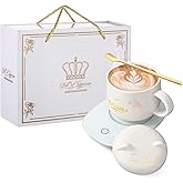 Honeydak Coffee Mug Warmer Cute Cat Mug Set Cup Warmer for Women Heated Coffee Warmers for Mom Home Office Desk Valentine's Day Anniversary Birthday Gifts(Sakura,White)