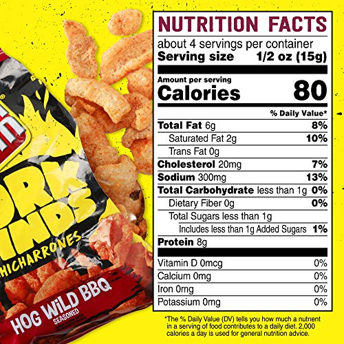 Slim Jim Pork Rinds Hog Wild Bbq Fried Snacks, Keto Friendly, 2 oz Bag
