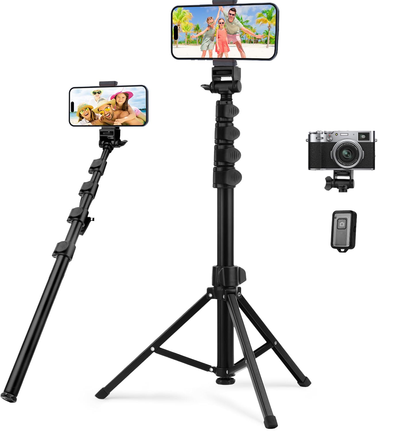 Selfie Stick Tripod, 51" Extendable All in One Phone Tripod with Bluetooth Remote Portable Camera Stand Holder Compatible for iPhone 12 Pro/12 Mini/11/XS Max/8 Plus, Camera, Gopro