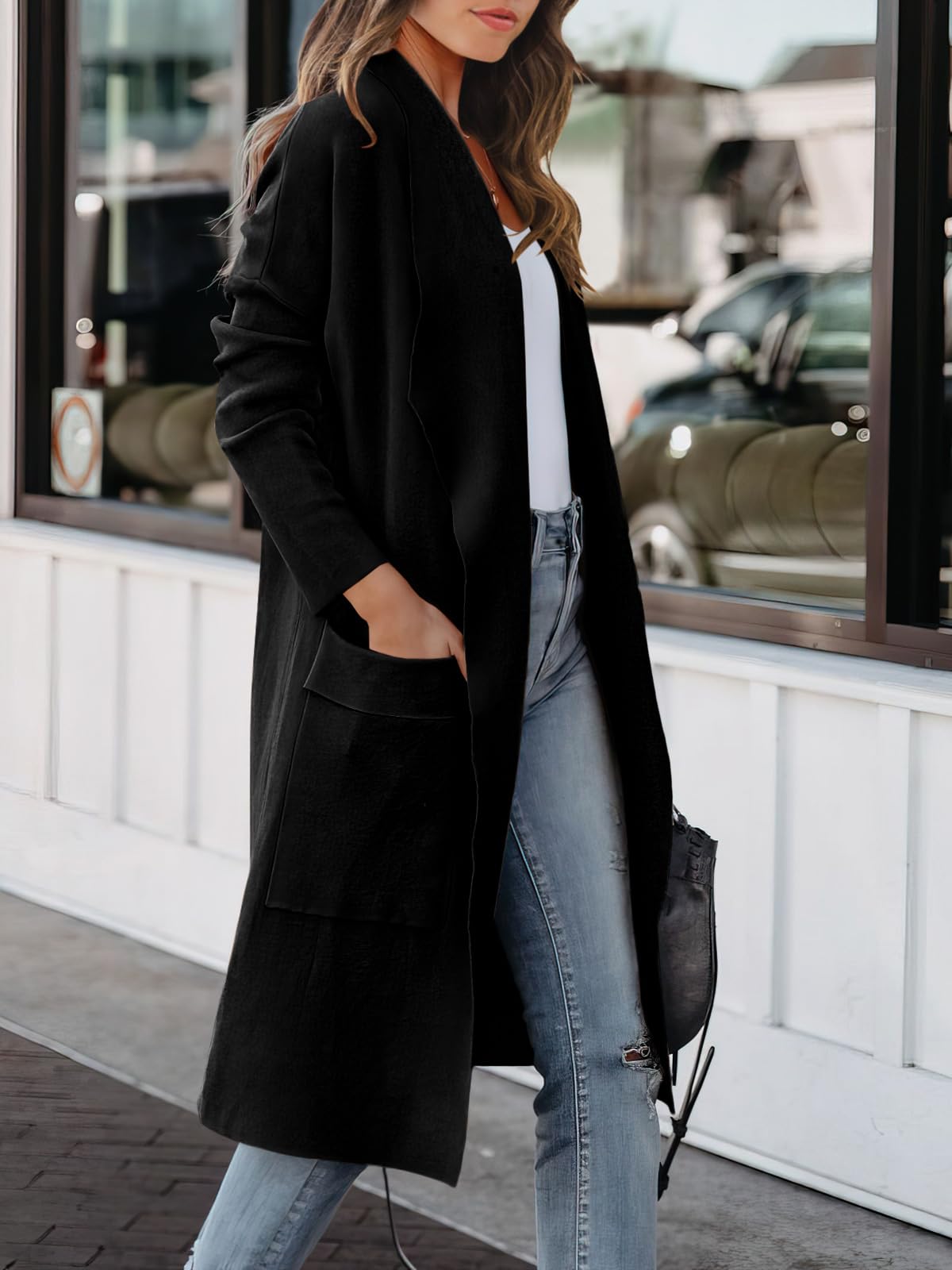 ANRABESS Women's Long Cardigan Sweater 2025 Fall Fashion Casual Oversized Knit Open Front Coatigan Jacket Coat Outfits