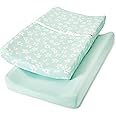 TILLYOU Changing Pad Cover Set in Soft Jersey Material - Fits 32"/34''x16 Contoured Pad for Babies, Fresh Flowers and Light Green