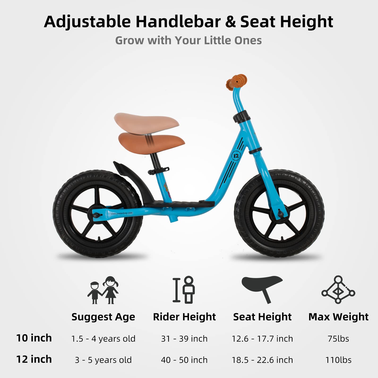 JOYSTAR 10 Inch Toddler Balance Bike 2 Year Old Push Bicycle with Footrest 10" Glider Bikes Toddler Bike Training Bicycle Birthday Gifts for 2-4 Boys Blue