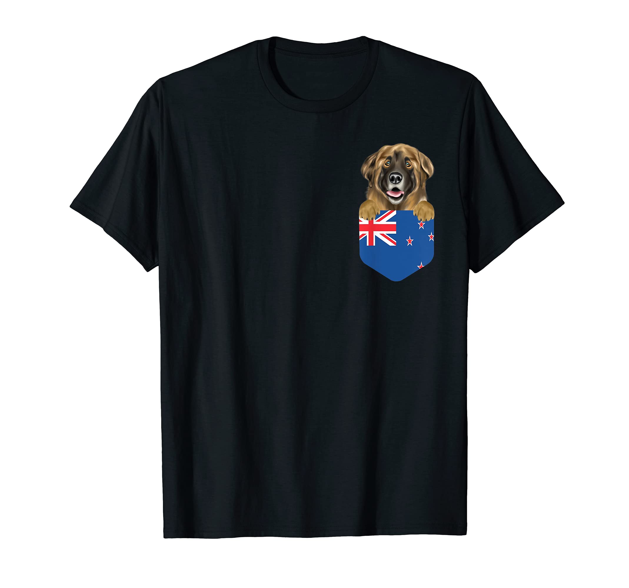 New Zealand Flag Leonberger Dog In Pocket T-Shirt