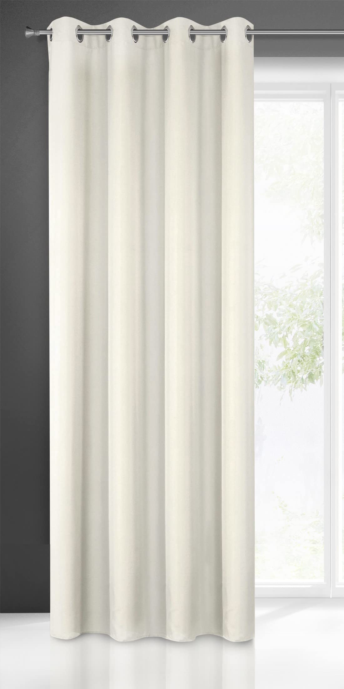 Eurofirany Smooth Plain Modern Curtain with Eyelets-1 Unit, Bedroom, Living Room, Lounge, Kitchen, 140g m/2, Fabric, Cream, W55 x L98
