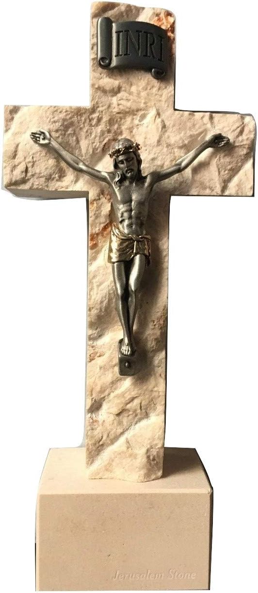 Jerusalem Stone 9 Inch Standing Crucifix