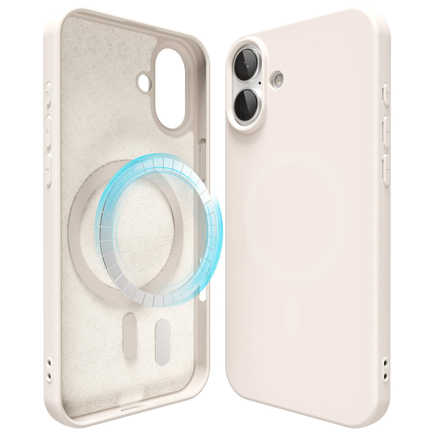 Photo 1 of Oakxco Silicone Case for iPhone 16 Plus Case Magnetic, Compatible with Magsafe Wireless Charging, Slim Thin Soft Rubber Gel, Girly Cute Aesthetic Hard Shell Mag Safe Cover for Women, Beige Stone Cream