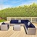 SOLAURA 7-Piece Outdoor Sectional Furniture Gray Wicker Conversation Sofa Set with Navy Blue Cushion & Glass Coffee Table