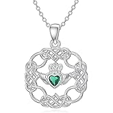 MEIDERBO Irish Claddagh Necklace 925 Sterling Silver Celtic Love Knot Pendant Good Luck Irish Jewelry Gifts for Women
