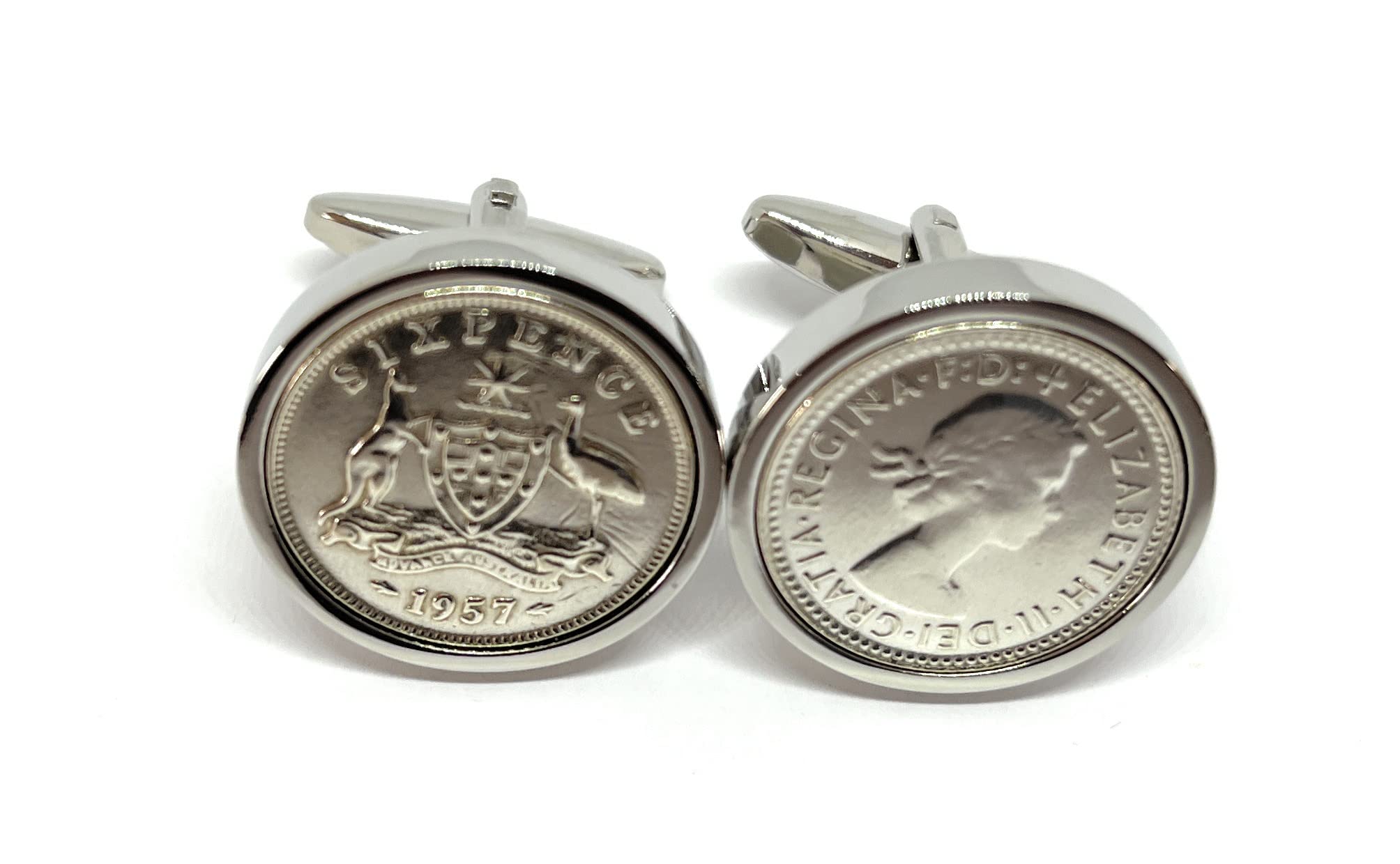 Premium 1957 Original Lucky Australian Sixpence 6d birthday/Anniversary Cufflinks ideal for a 69th birthday HT