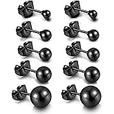 Top Plaza 10Pcs Hypoallergenic Stainless Steel Round Ball Earrings for Women Men Studs Earring Set 3mm-8mm