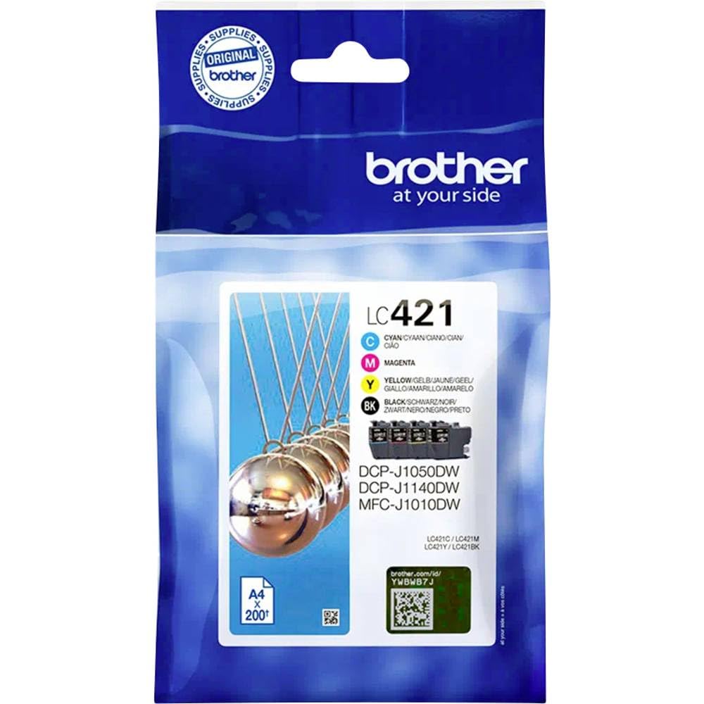 Brother LC-421BK/LC-421C/LC-421M/LC-421Y Inkjet Cartridges, Black/Cyan/Magenta/Yellow, Multi-Pack, includes 4 x Inkjet Cartridges, Brother Genuine Supplies