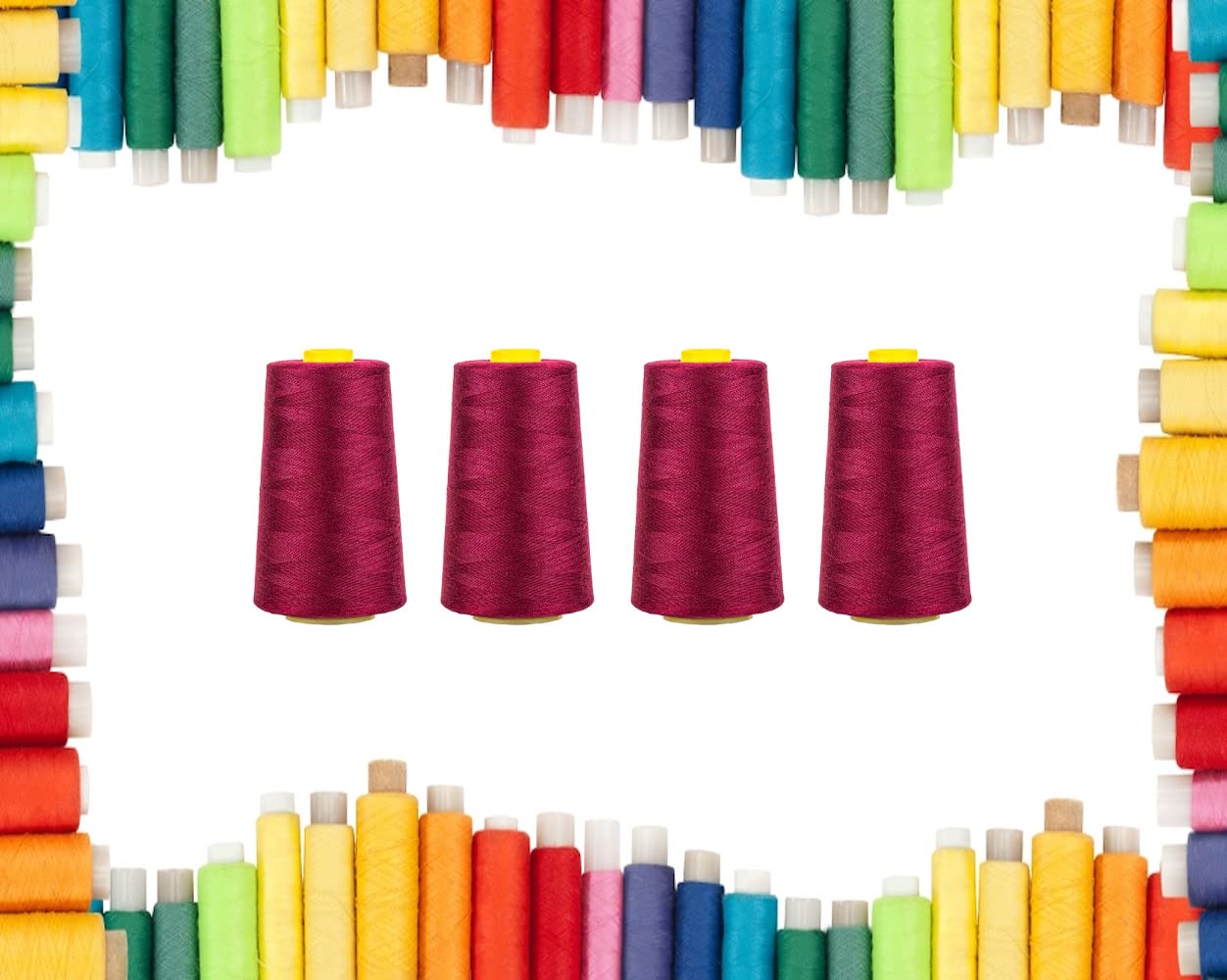 Rohans Overlock Yarn 40/2 (120), 5000 Yards (4570 Meters) Sewing Thread Cones, Sewing Machine Multi Colour Yarn Cones, 100% Polyester Material (Wine 4) — image 1