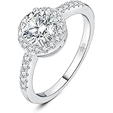 JewelryPalace 1.5ct Moissanite Round Cut Halo Engagement Rings for Women, 925 Sterling Silver Promise Ring for Her, Simulated Diamond Anniversary Wedding Ring Jewelry Sets VVS D-F