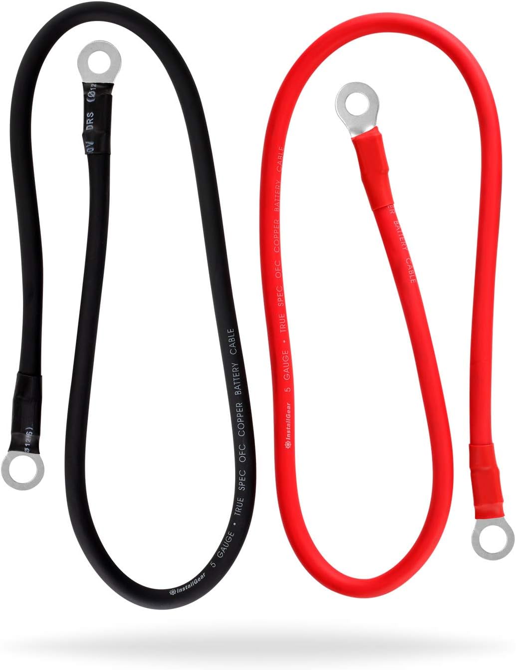 InstallGear 5 AWG Gauge 2ft Battery Power Inverter Cables for Solar, Auto, RV & Marine - 99.9% Oxygen-Free Copper (Set): Automotive