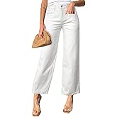 Sidefeel Women's Straight Leg Jeans High Waisted Petite Stretchy Jeans Zimbaplatinum Wide Leg Ankle Denim Pants with Pockets