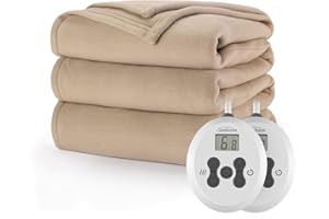 SUNBEAM Royal Ultra Fleece Heated Electric Blanket Queen Size, 90" x 84", 12 Heat Settings, 12-Hour Selectable Auto Shut-Off, Fast Heating, Machine Washable, Warm and Cozy, Mushroom