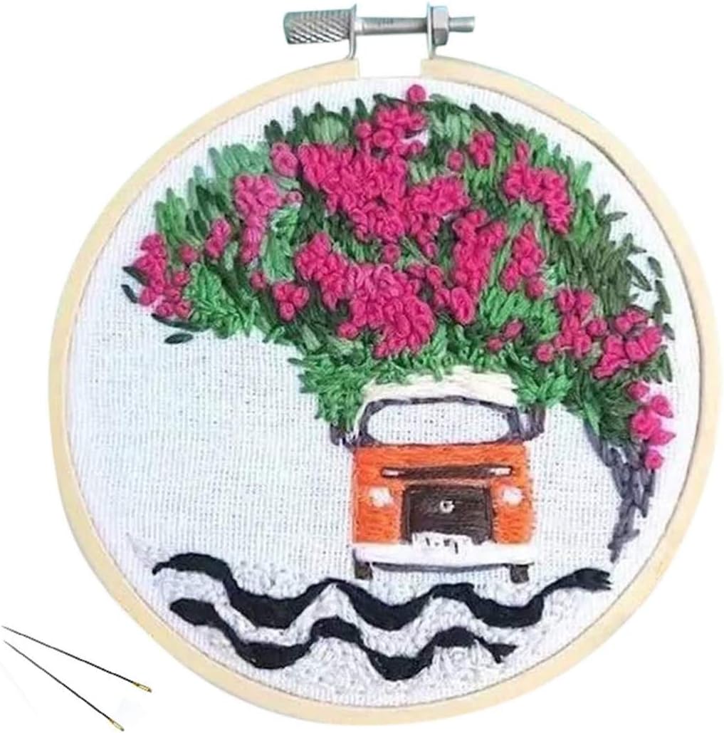 Searchyou - DIY Embroidery Kit, Handcraft Woolen Embroidery Starter Kit with 15 x 15cm Embroidery Frame Needle - Dream Car