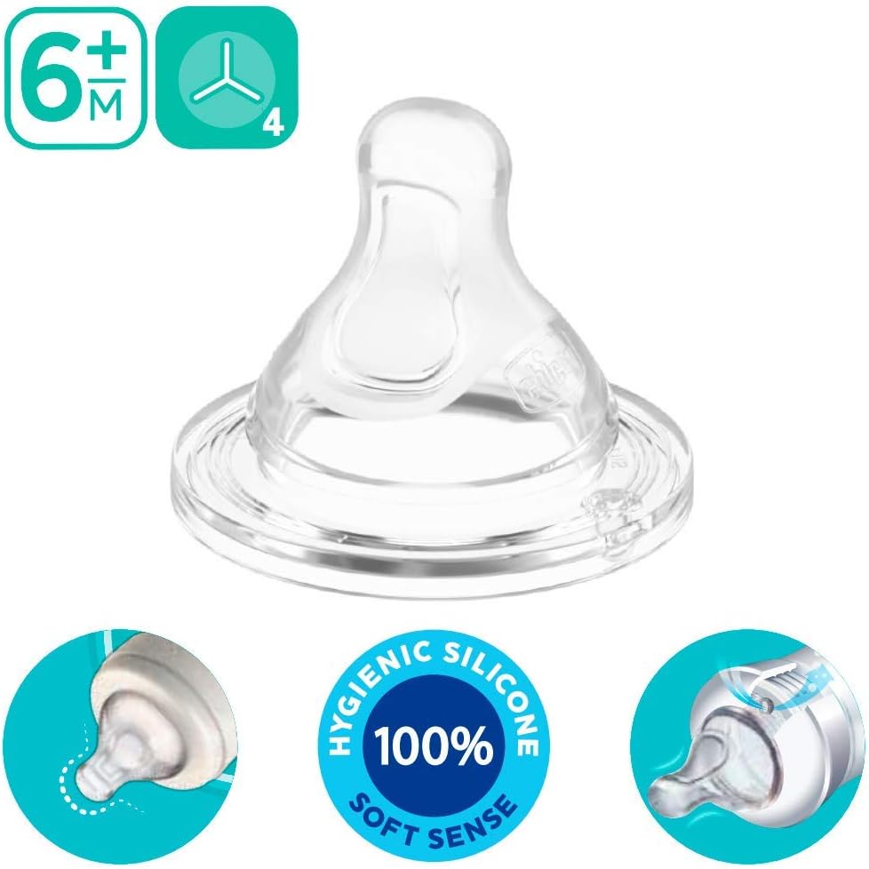Chicco"Mama-Effect" Silicone Teat Pack of 4 // 6m+ Size X Food Fast Flow Made in Italy, Clear, 4 count (Pack of 1) - Image 3