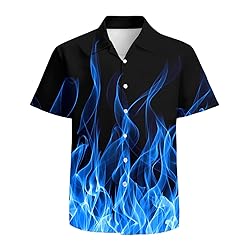 Blue Flame Mens Funny Hawaiian Shirts 3D Graphic