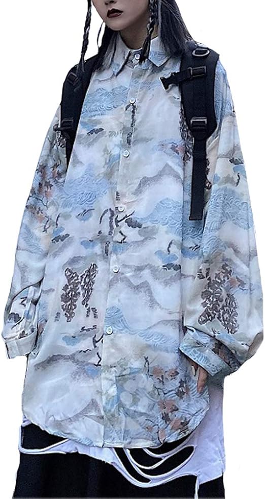 Amazon Cchy 長袖シャツ 柄シャツ ブラウス 原宿 ストリート系 V系 パンク ロック ゆったり カジュアル レディースhy148 シャツ ブラウス 通販