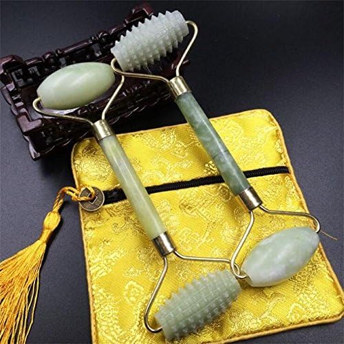 Natural Jade Roller Trigger Point Dual-head Beauty Massage Roller V Slimming Acupoint Rolling Brush Health Skin Care Tool for Body Therapy (2pcs)