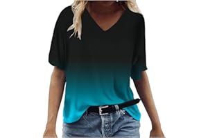 COJCOIHN Womens V Neck Gradient Color Sleeve Summer Tops V Neck Short Sleeve Tshirts Tunic Shirts Soft Blouse Plus Size.S-5XL