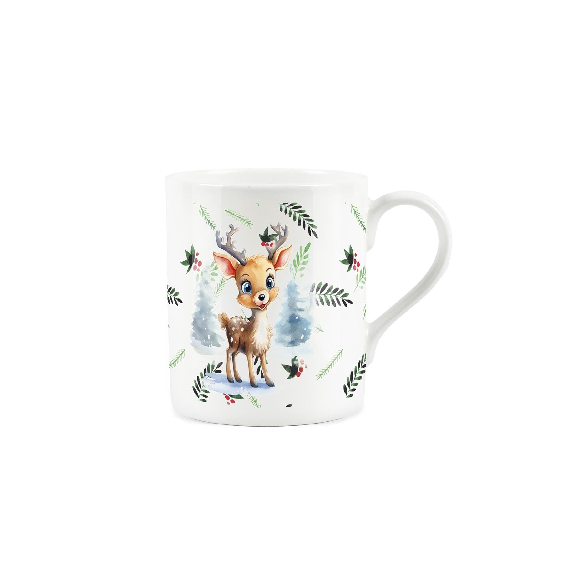 Christmas Reindeer Mug - Xmas Festive Novelty Mug Gift - Small Bone China White Mug Coffee/Tea Present