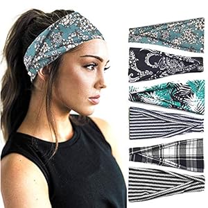 Headbands For Women, 6 PCS Pattern Cotton Headbands Yoga Sports Headbands Elastic Non Slip Sweat Boho Bands Workout Headband Girls Fashion Hair Bands