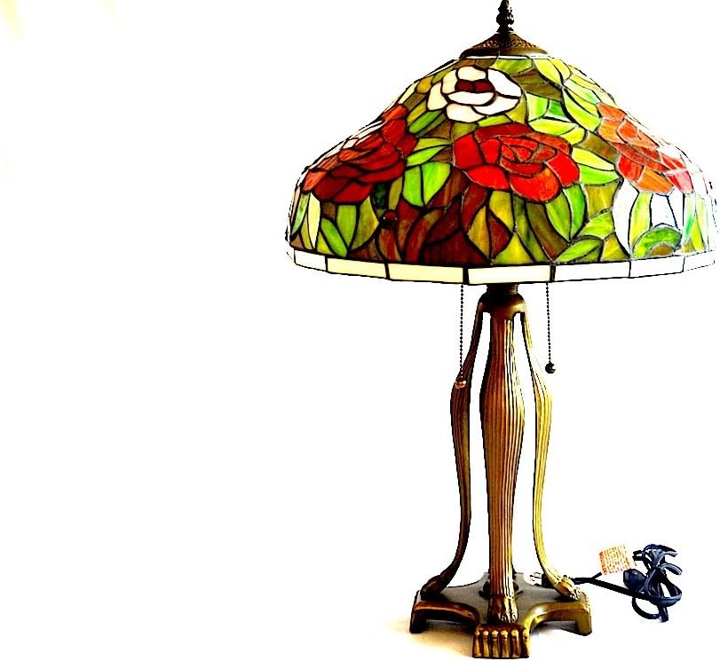 Tiffany Style Table Lamp Red Roses