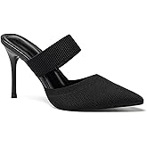 QEOSNBX Women's Knit Stretchy Closed Pointed Toe Stiletto Mules Fashion Mesh Breathable Comfort Slip-On High Heel Slingback Dress Slide Sandals with Elastic Strap for Wedding Party Daily Wear