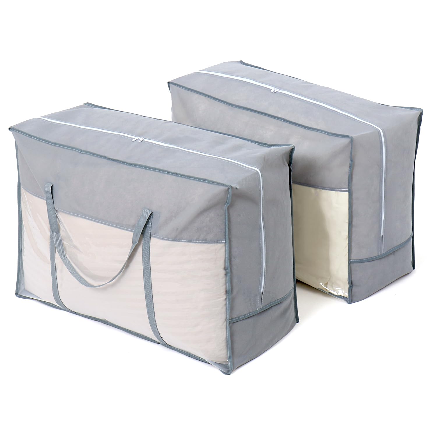 アストロ 羽毛布団収納袋 グレー 2枚組 シングル ダブル兼用 通気性の良い不織布製 布団収納 布団袋 収納バッグ 収納ケース 保管袋 ホコリ除け 持ち手付き 透明窓付き 圧縮袋 コンパクト 167-26商品画像