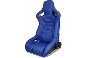 IKON MOTORSPORTS, Universal Bucket Racing Seat Left Driver Side with Dual Slider, Blue PU Leather Reclinable