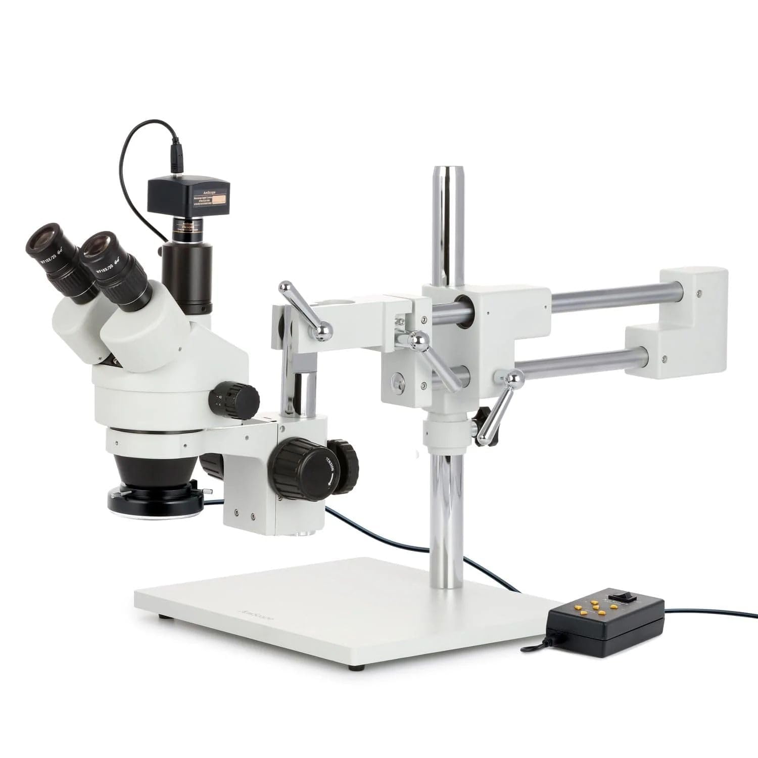 AmScope - Microscopio estéreo trinocular 3,5X-180X con luz anular de 144 LED de 4 zonas y cámara de 10 MP - SM-4TZZ-144A-10M