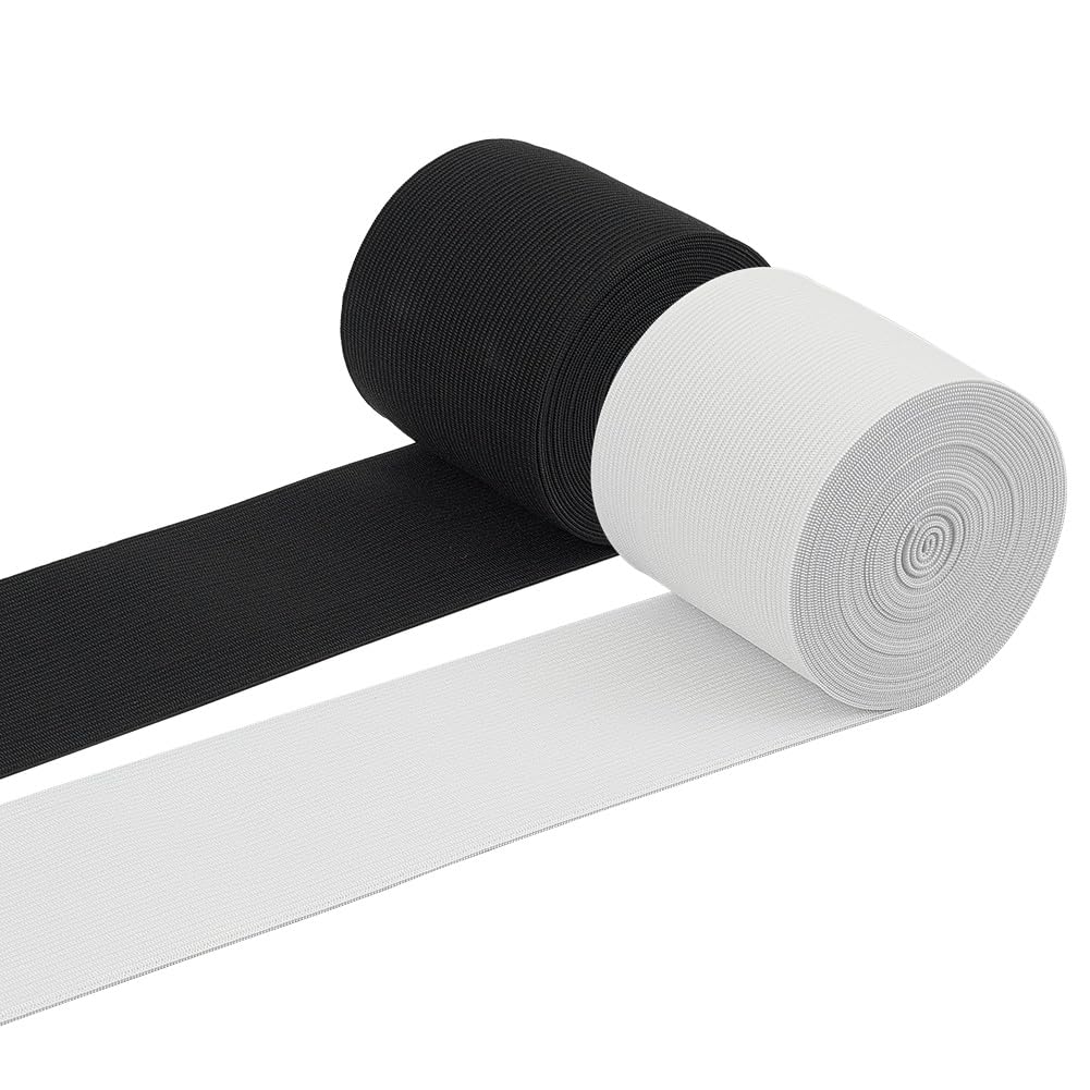 BENECREAT 10 Meters/11 Yards 70mm Wide Heavy Stretch Elastic Band High Elasticity Knit 1.5mm Thickness for Sewing Craft Project (5 Meters/Roll, White & Black)