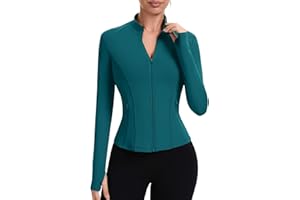 ZHENWEI Workout Jackets for Women Full Zip Up Cropped Athletic Long Sleeve Lightweight Slim Fit Running Tops with Pockets