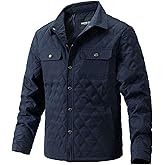 Thatrich Quilted Shirt Jackets for Men Button Down Shirts Diamond Quilted Jackets Long Sleeve Winter Tops Warm Coat Outerwear
