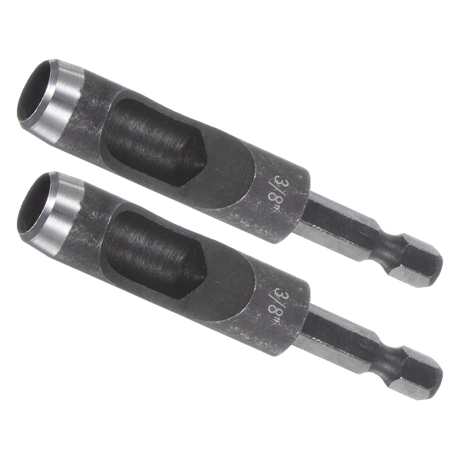 Kozelo 2pcs Leather Hole Punch Tool - [3/8" x 1/4" Shank] Extension Hex Shank Drill Bit Carbon Steel Hollow Puncher for Fabric Leathercraft Belts Use, 108mm Length