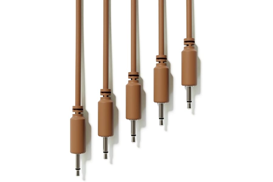 ExcelValley - 5-Pack - Mono Modular Patch Cables - TS 3.5mm 1/8" Eurorack Synthesizer [Brown | 60 cm - 23.62"]