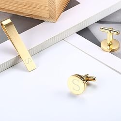 LOYALLOOK Gold Initial Cufflinks and Tie Clip Set